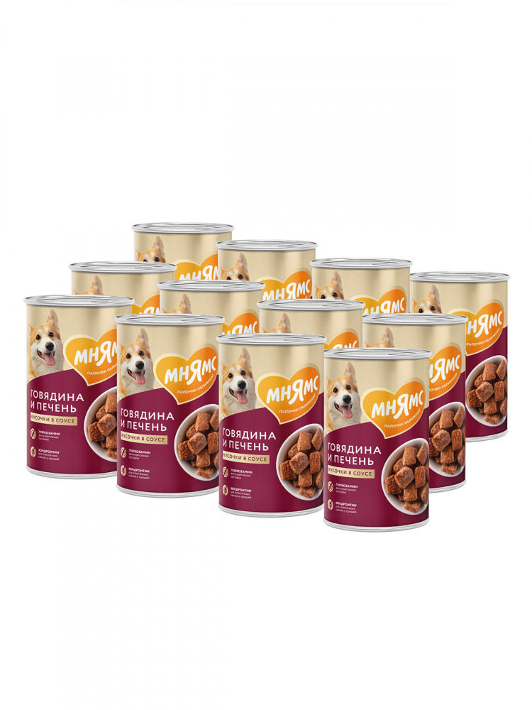 Влажный корм Мнямс На каждый день Кусочки в соусе с говядиной и печенью для собак «ЗДОРОВЫЕ СУСТАВЫ» (упаковка 12 шт по 400 гр)
