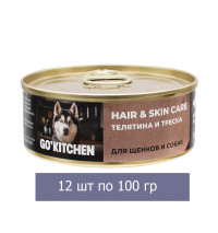 GO'KITCHEN консервы для щенков и собак с телятиной и треской 12 шт по 100 г