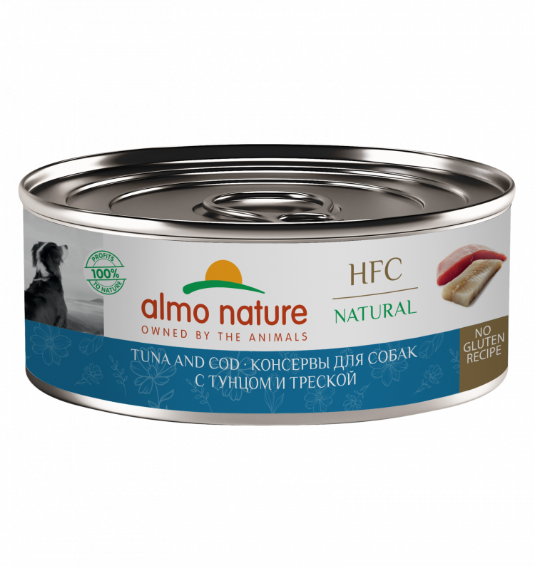 Консервы Almo Nature для собак и щенков с тунцом и треской (HFC, Natural, Tuna and Cod)