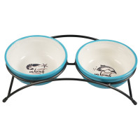  Миски Mr.Kranch на подставке для собак и кошек двойные 2x290 мл fish&amp;chips голубые