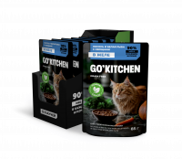 Влажный корм GO'KITCHEN паучи для стерилизованных кошек: лосось и белая рыба с овощами в соусе, набор 12шт по 85 г