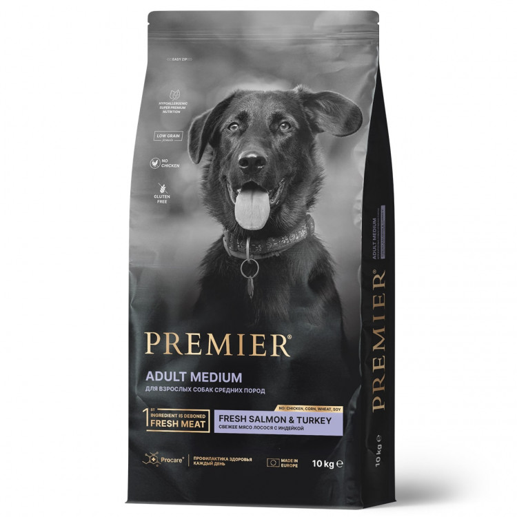 Premier Dog Salmon&Turkey ADULT Medium (Свежее филе лосося с индейкой для собак средних пород)