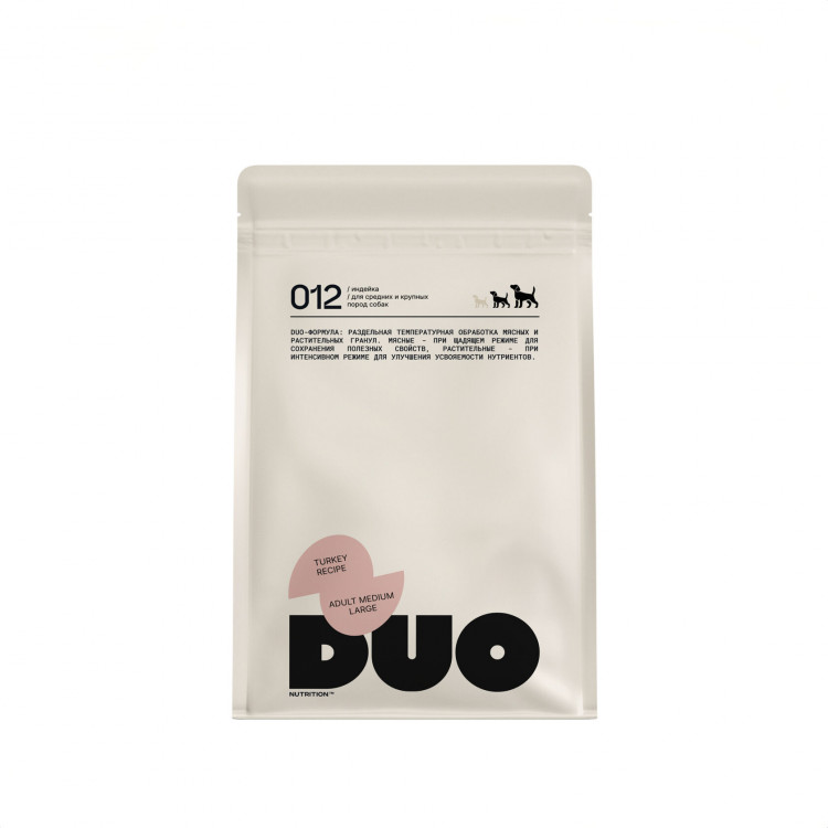 Сухой полнорационный корм DUO Nutrition для взрослых собак средних и крупных пород с индейкой и рисом