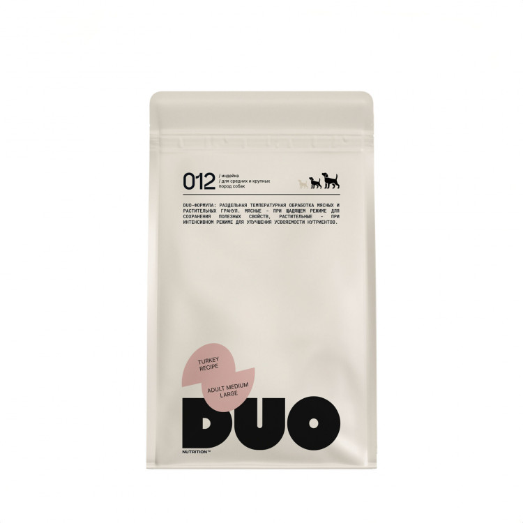 Сухой полнорационный корм DUO Nutrition для взрослых собак средних и крупных пород с индейкой и рисом