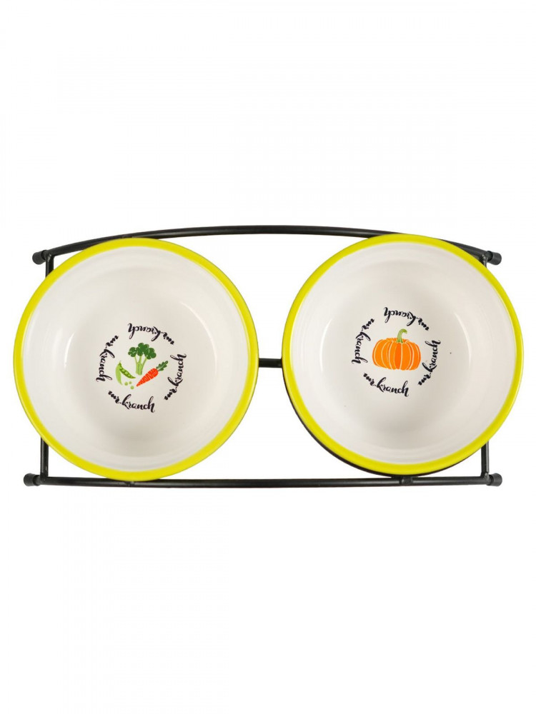 Миски Mr.Kranch на подставке для собак и кошек двойные 2x290 мл летние овощи салатовые