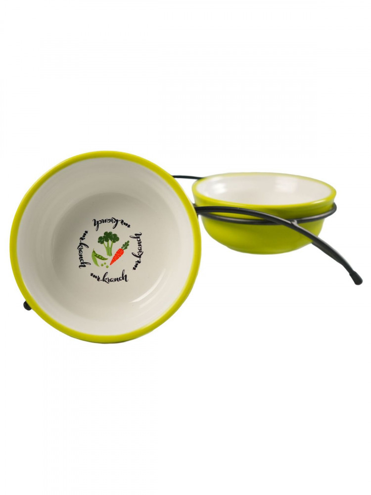 Миски Mr.Kranch на подставке для собак и кошек двойные 2x290 мл летние овощи салатовые