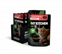Влажный корм GO'KITCHEN паучи для стерилизованных кошек: с лососем и овощами в желе, полнорационный, набор 12шт по 85 г