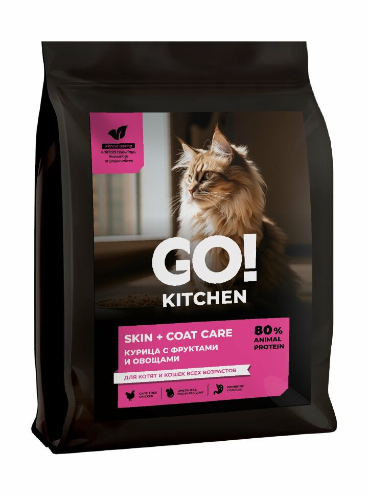 GO'KITCHEN для котят и кошек, со свежей курицей, фруктами и овощами
