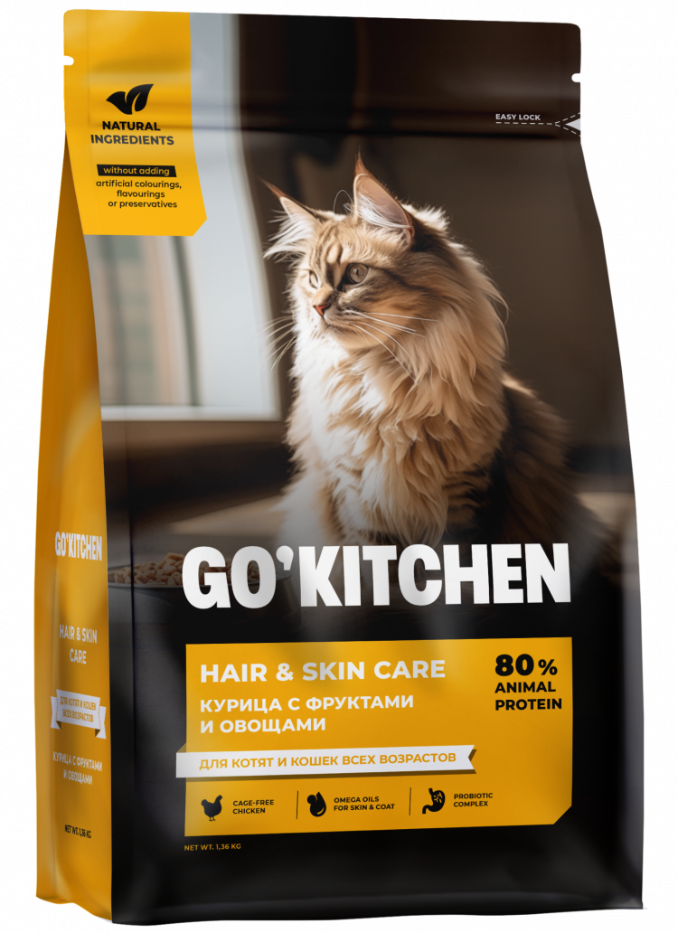 GO'KITCHEN для котят и кошек, со свежей курицей, фруктами и овощами