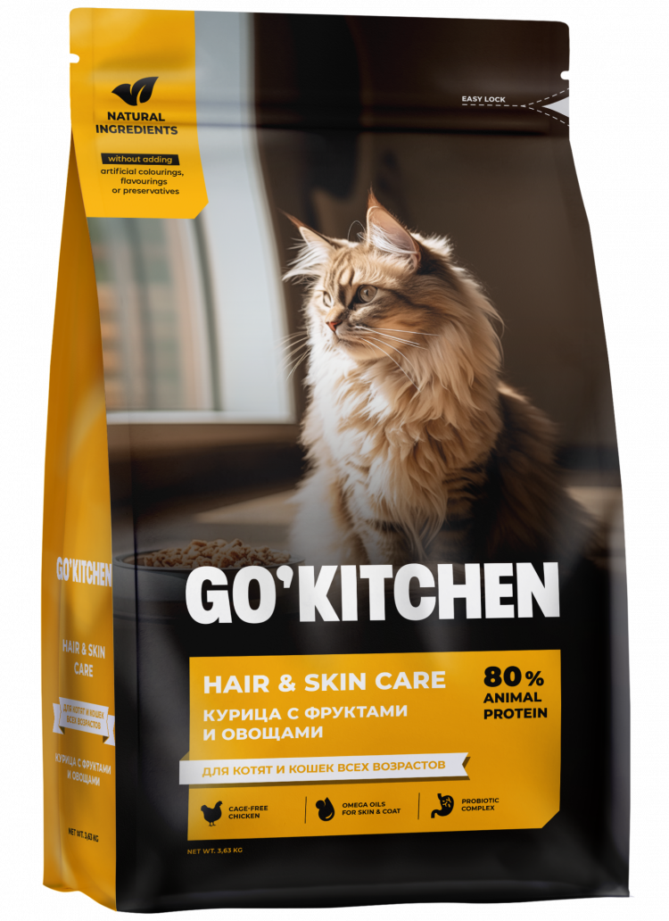 GO'KITCHEN для котят и кошек, со свежей курицей, фруктами и овощами
