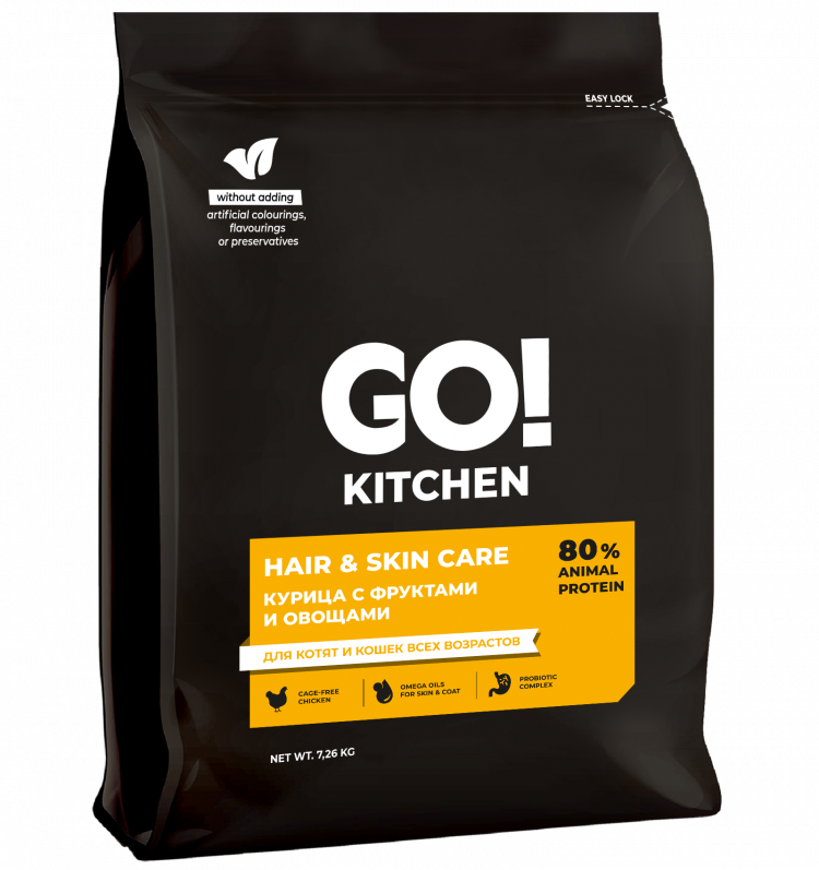 GO'KITCHEN для котят и кошек, со свежей курицей, фруктами и овощами