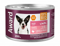 Влажный корм Award для щенков от 1 месяца паштет из индейки с грушей 200г