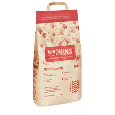 Древесный наполнитель Napkins, для кошек, биоразлагаемый