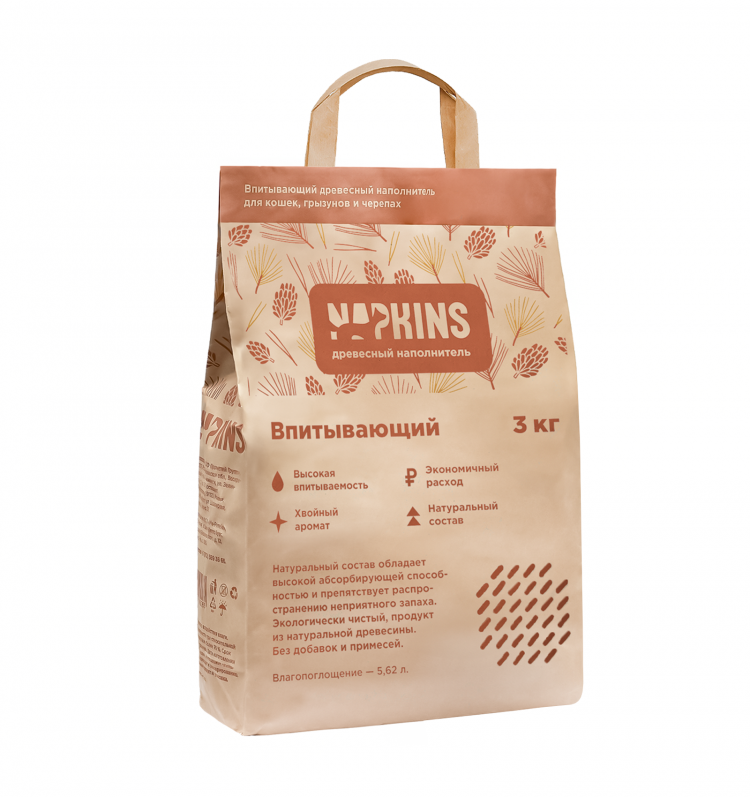 Древесный наполнитель Napkins, для кошек, биоразлагаемый