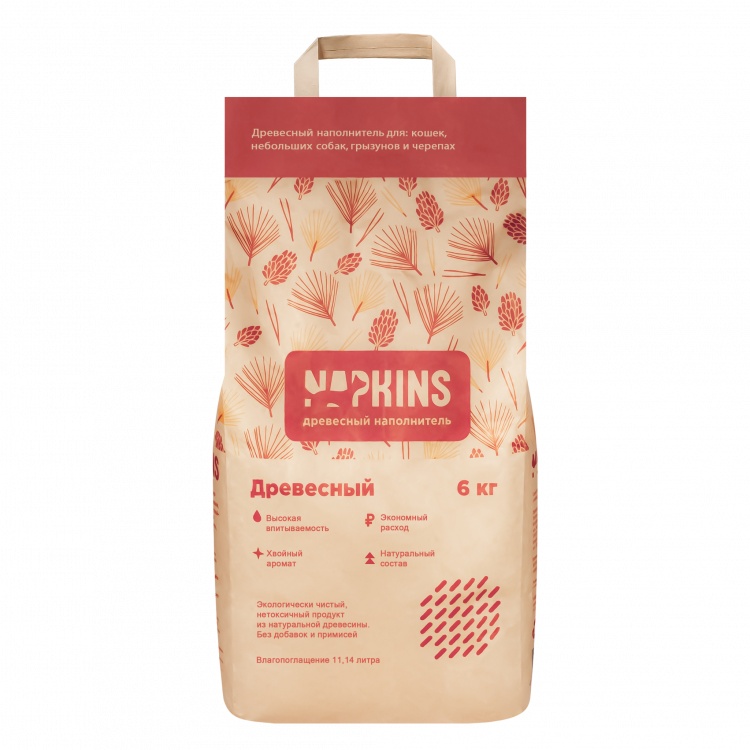 Древесный наполнитель Napkins, для кошек, биоразлагаемый