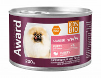 Влажный корм Award для щенков с начала прикорма до 4 месяцев, беременных и кормящих сук паштет из индейки 200г