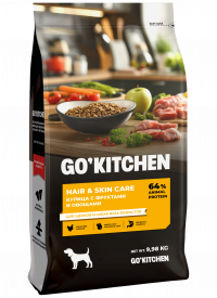 GO'KITCHEN Hair &amp; Skin Care - Сухой корм для щенков и собак, со свежей курицей, фруктами и овощами