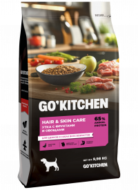 GO'KITCHEN Hair &amp; Skin Care - Сухой корм для щенков и собак, со свежей уткой