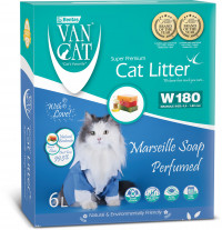 Van Cat Premium комкующийся наполнитель с ароматом Марсельского мыла, без пыли, бентонит, коробка
