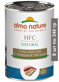 Консервы Almo Nature для собак и щенков с тунцом и треской (HFC, Natural, Tuna and Cod) 8 шт по 340 гр