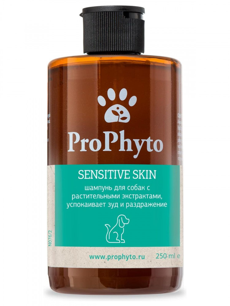  Жидкий шампунь ProPhyto SENSITIVE SKIN SHAMPOO для собак с растительными экстрактами,которые успокаивают зуд и раздражение