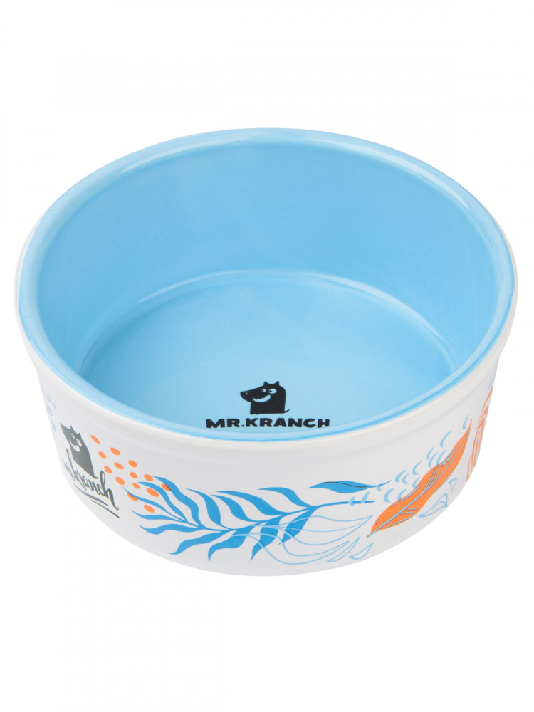 Миска Mr.Kranch для собак и кошек из фарфора Тропики 450мл голубая