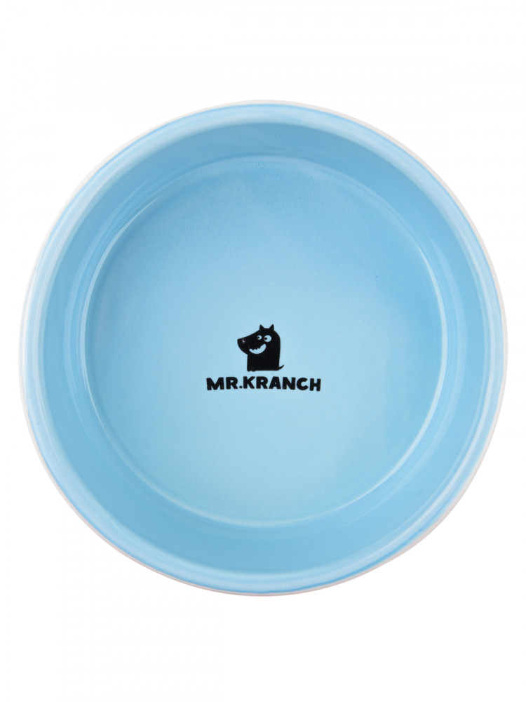 Миска Mr.Kranch для собак и кошек из фарфора Тропики 450мл голубая
