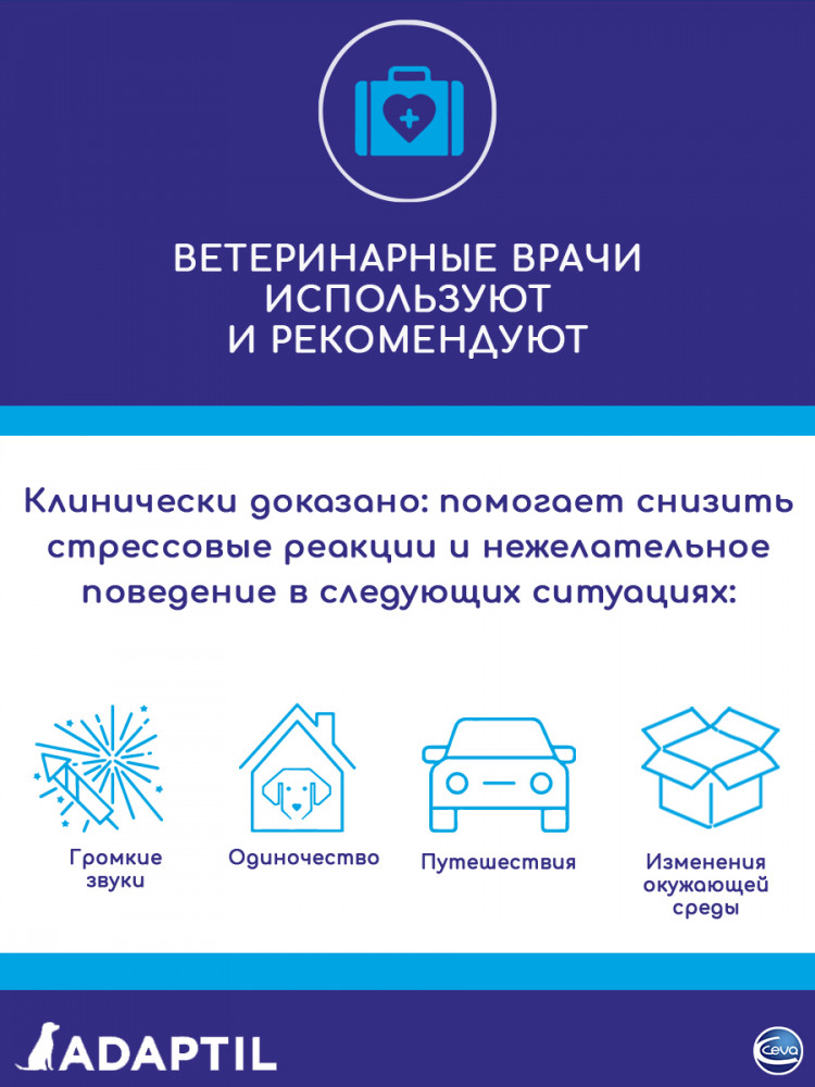 АДАПТИЛ феромоны для собак для нормализации поведения, диффузор + сменный блок, 48мл, Adaptil, Ceva Sante Animal
