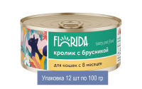 FLORIDA консервы Для кошек &quot;Кролик с брусникой&quot; 12 шт по 100 гр