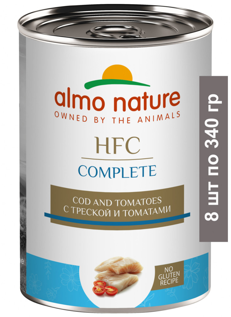 Консервы Almo Nature для собак и щенков с треской и томатами полноценный рацион в бульоне 8 шт по 340 гр