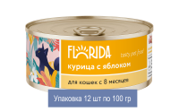 FLORIDA консервы Для кошек &quot;Курица с яблоком&quot; 12 шт по 100 гр