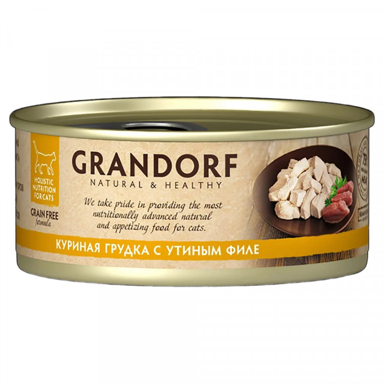 Grandorf консервы для кошек куриная грудка с утиным филе в собственном соку (упаковка 6 шт. по 70 гр)