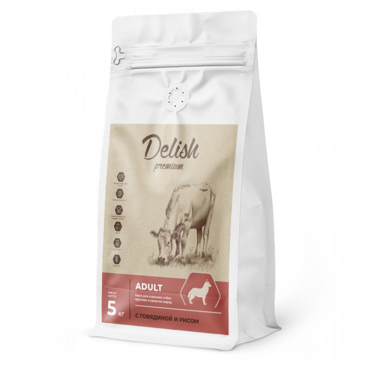 Сухой корм Delish premium для собак средних и крупных пород говядина с рисом