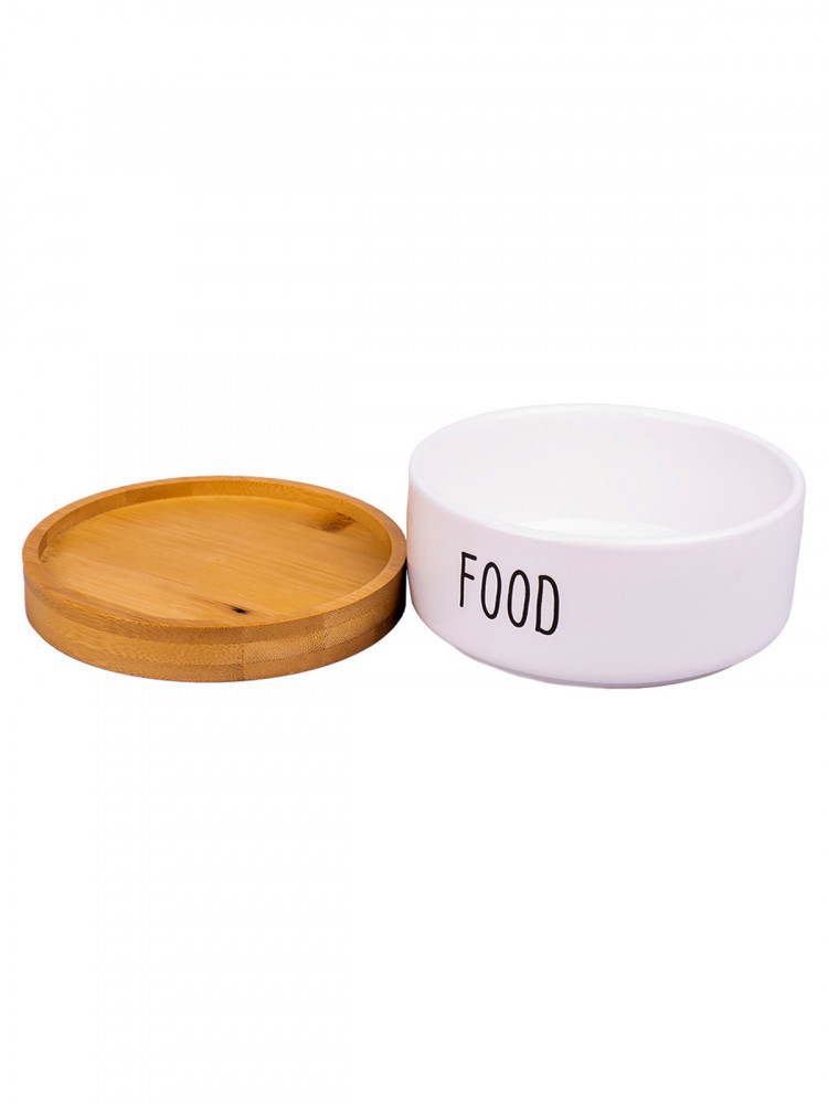Миска Mr.Kranch Bamboo Food керамическая белая на бамбуковой подставке 340 мл
