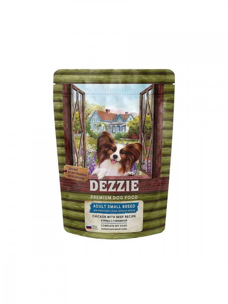 Сухой корм Dezzie для взрослых собак мелких пород с курицей и говядиной