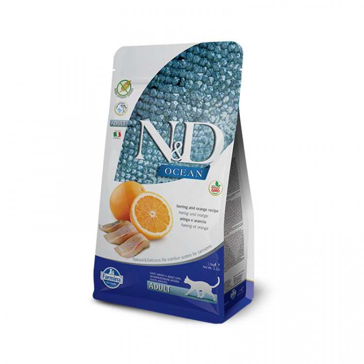 Farmina N&D OCEAN Adult Cat Herring & Orange (сельдь с апельcином) беззерновой сухой корм для взрослых кошек