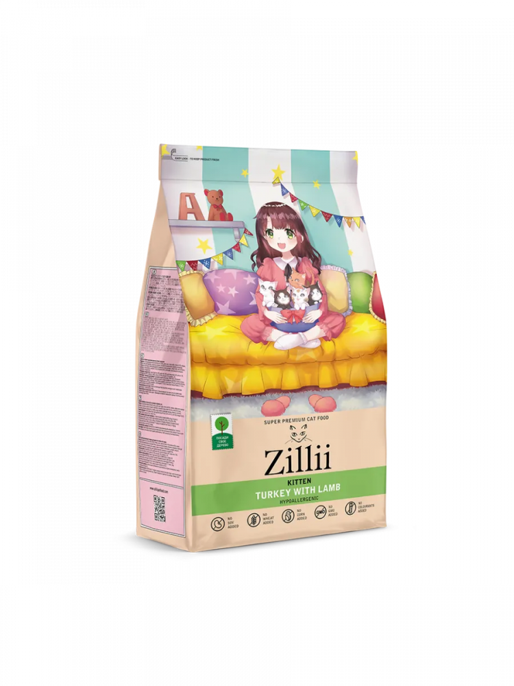 Сухой корм ZILLII Kitten для котят, индейка с ягнёнком