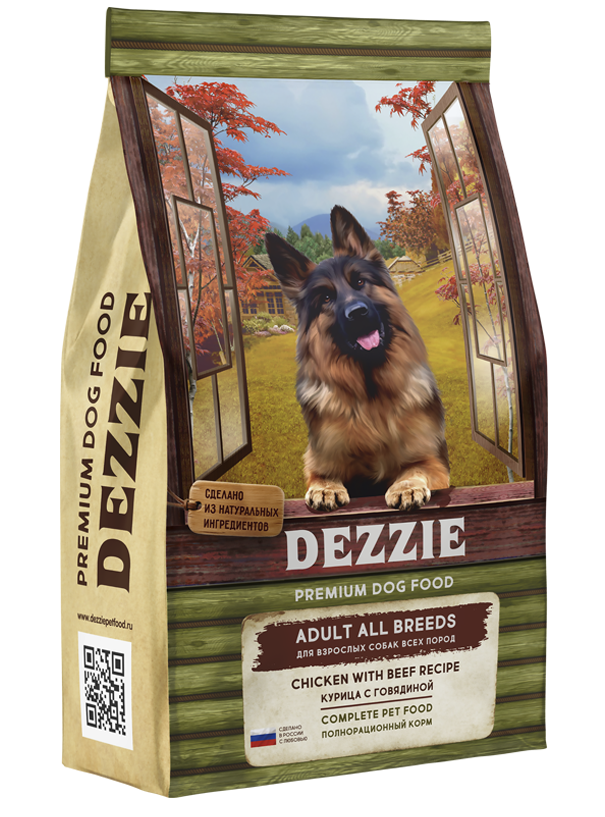Сухой корм Dezzie для взрослых собак с курицей и говядиной