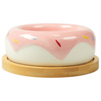 Миска Mr.Kranch Bamboo Пончик керамическая розовая на бамбуковой подставке 250 мл