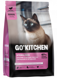 GO'KITCHEN Полнорационный сухой корм для стерилизованных взрослых кошек с кроликом и бурым рисом 1