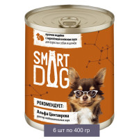 Smart Dog Консервы для взрослых собак и щенков кусочки индейки с перепелкой в нежном соусе 6 шт по 400 г