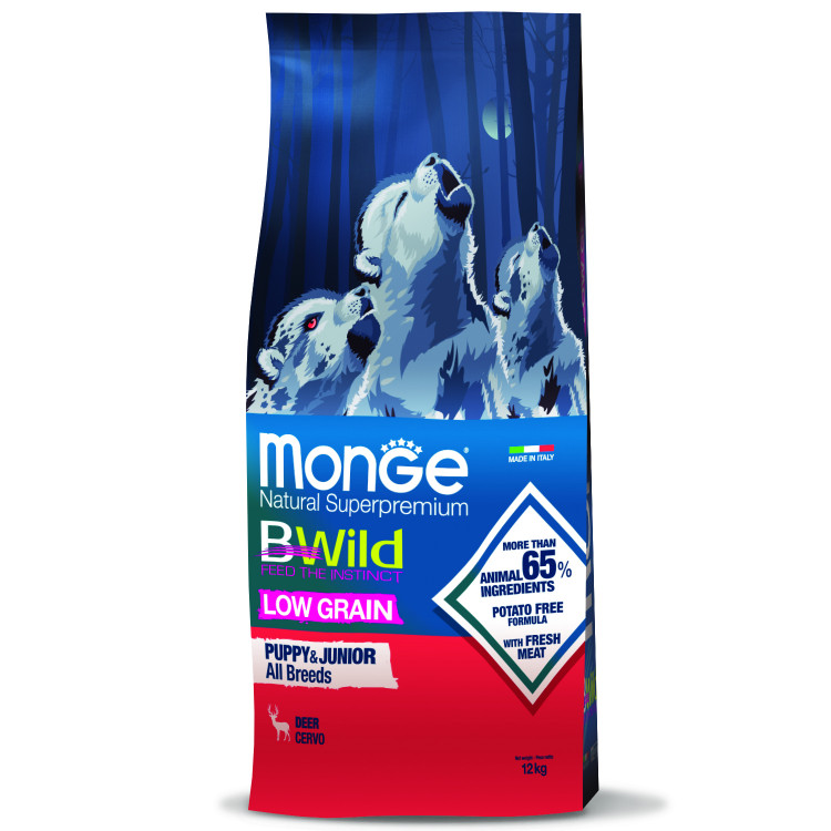 Сухой корм Monge Dog BWild LOW GRAIN Puppy & junior для щенков, низкозерновой, из мяса оленя