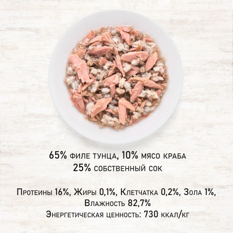 Grandorf консервы для кошек филе тунца с мясом краба в собственном соку (упаковка 6 шт по 70 гр)