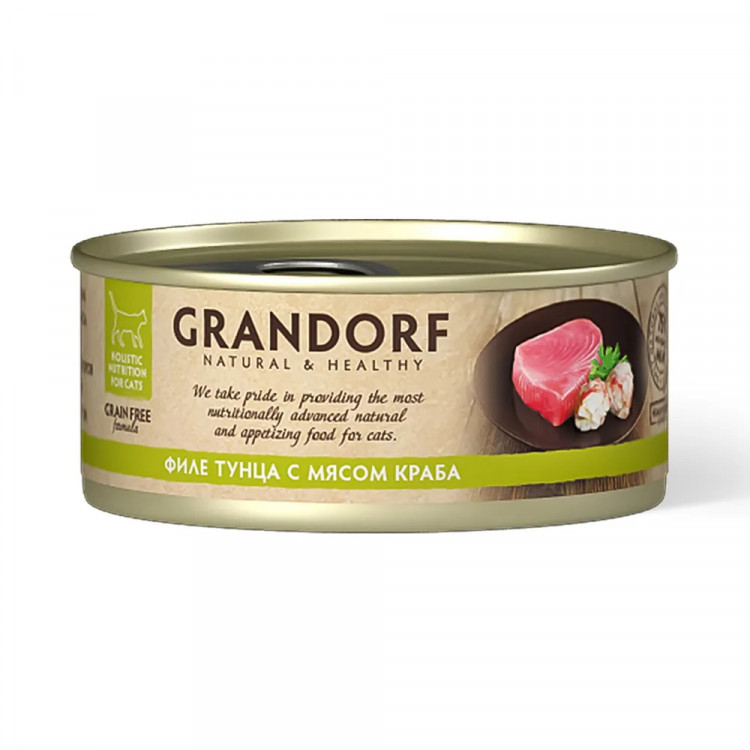 Grandorf консервы для кошек филе тунца с мясом краба в собственном соку (упаковка 6 шт по 70 гр)