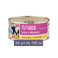 FLORIDA консервы для кошек &quot;Утка с яблоком&quot;, упаковка 24 шт по 100 г