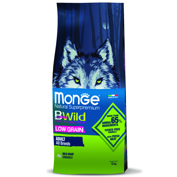 Сухой корм Monge Dog BWild LOW GRAIN для взрослых собак, низкозерновой, из мяса дикого кабана