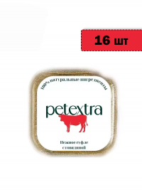 PETEXTRA влажный корм для взрослых кошек, нежное суфле с говядиной, в ламистерах - 100 г х 16 шт