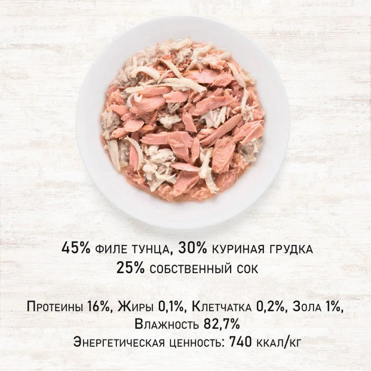 Grandorf консервы для кошек филе тунца с куриной грудкой в собственном соку (упаковка 6 шт по 70 гр)