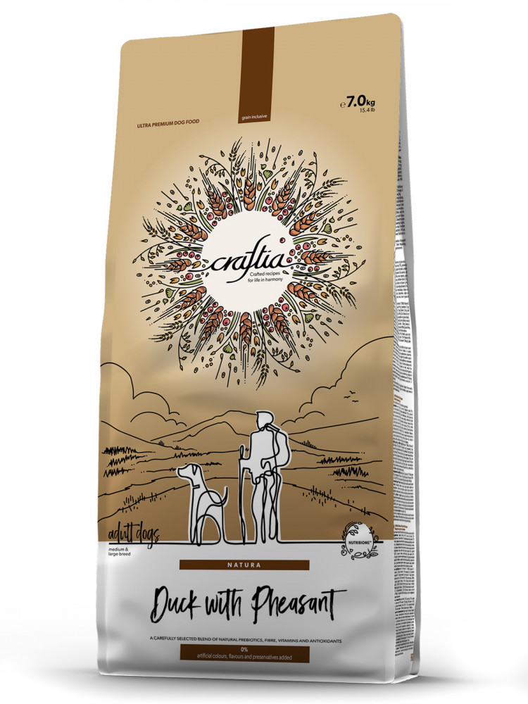 Сухой корм CRAFTIA NATURA для взрослых собак средних и крупных пород из утки с фазаном