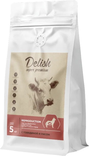 Сухой корм Delish super premium для собак беременных и кормящих сук средних и крупных пород Говядина с рисом